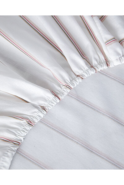 English Home Serene stripes cotton double fitted sheet 160x200 cm pink