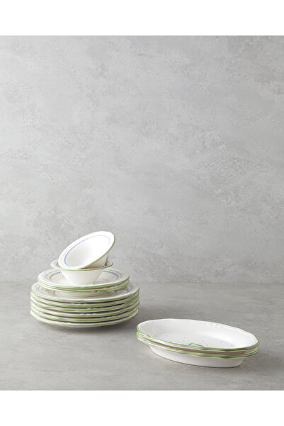 English Home Lavender Porselen Kahvaltı Takımı 12 Parça 6 Kişilik Yeşil-Mavi