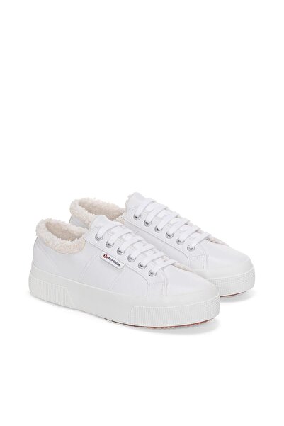 Superga 2740 Platform Vegan Faux Leather Fur Kadın Mavi Bileksiz Sneaker
