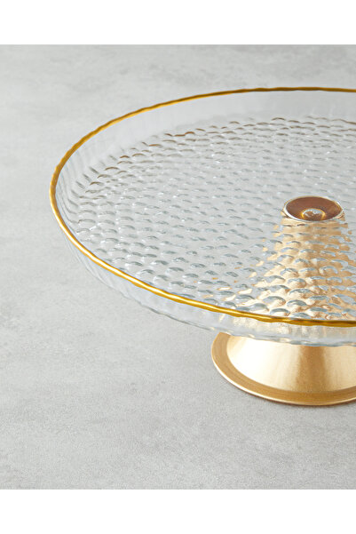 English Home Golden Glow Glass Cake Stand 28 cm Transparent-Gold