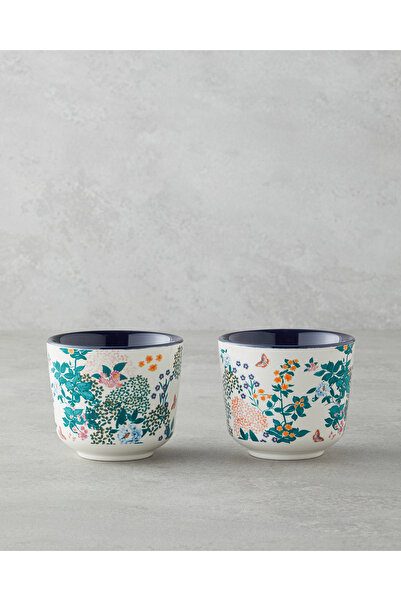 English Home طقم سيراميك زهرة فنية مكون من كأسين 270 مل أزرق داكن