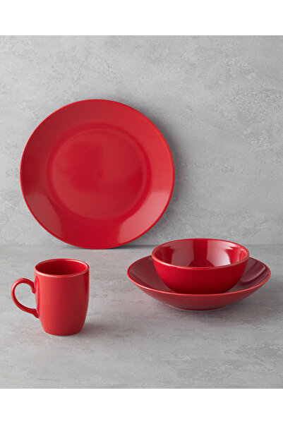 English Home Hecha Seramik Yemek Takımı 4 Parça Tek Kişilik Kırmızı