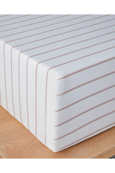 English Home Serene stripes cotton double fitted sheet 160x200 cm pink