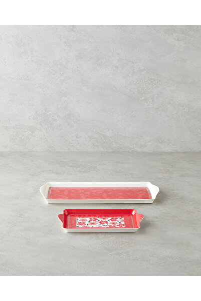 English Home Pink Flowers Melamin 2'li Tepsi 36x16 cm + 24x14 cm Pembe