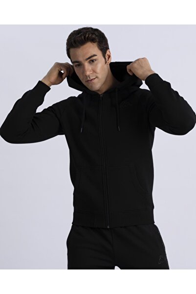 Kappa Logo Jackus Slim 2 Erkek Siyah Slim Fit Fermuarlı Eşofman Üstü