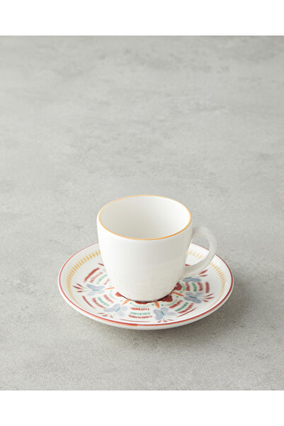 English Home Elvina Bone Porcelain 4 Piece Coffee Cup Set for 2 People 90 ml Colorful