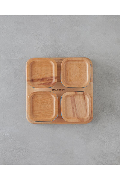 English Home Pico Cam cu capac din lemn 4 compartimente pentru mic dejun 21x21 cm transparent