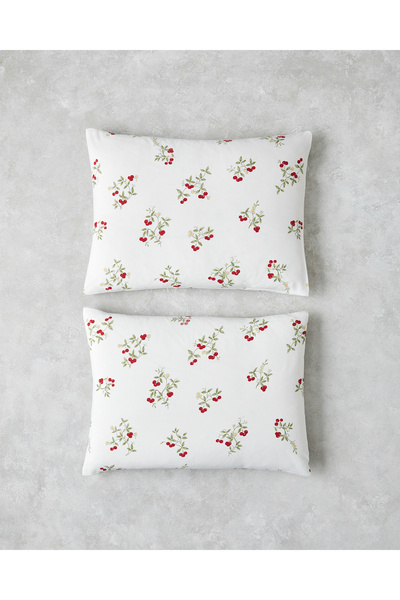 English Home Cherry Blossom Easy-Iron Μαξιλαροθήκη 2 τεμαχίων 50x70 cm Λευκό - Κόκκινο