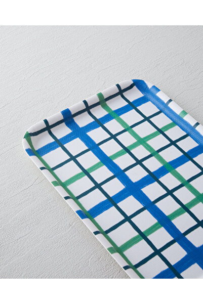 English Home Aquaplaid Melamine Non-Slip Tray 20X28,5 cm Blue - Green