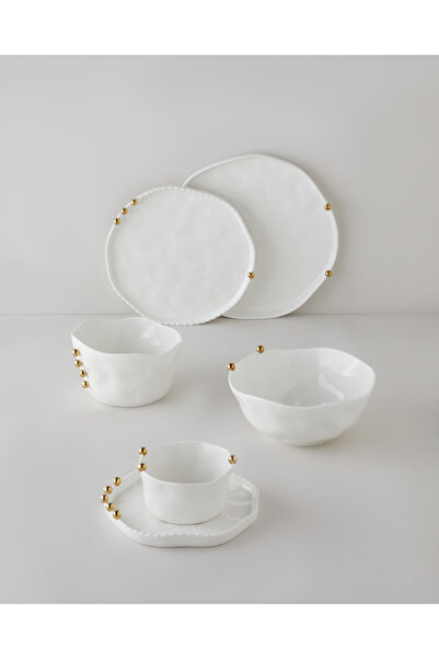 English Home Golden Gleam Porcelain Pasta Plate 24 cm White-Gold