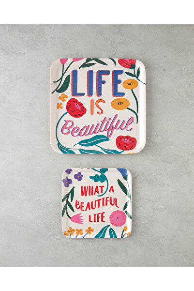 English Home Rosy Life Melamin Kaydırmaz 2'li Tepsi 33-24 cm Renkli