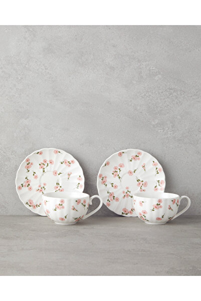 English Home Cordelia New Bone China 4 Parça 2 Kişilik Çay Fincanı Takımı 220 ml Beyaz - Pembe