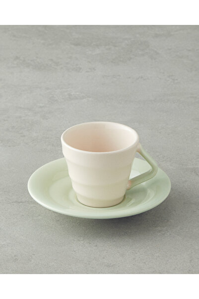 English Home Valora Ceramic 4 Piece Coffee Cup Set for 2 Persons 90 ml Light Green