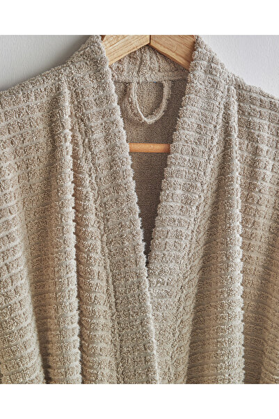 English Home Chequer Pamuk Bornoz S-M Bej