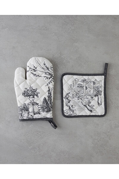 English Home Valessa Polyester 2'li Mutfak Seti 17x30 cm+20x20 cm Krem-Gri