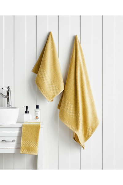 English Home Border Check Cotton Bath Towel 70X140 cm Yellow
