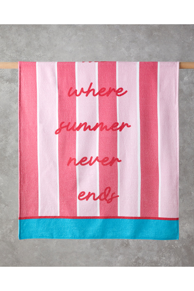 English Home Funny Stripe Pamuklu Baskılı Plaj Havlusu 90x150 cm Pembe