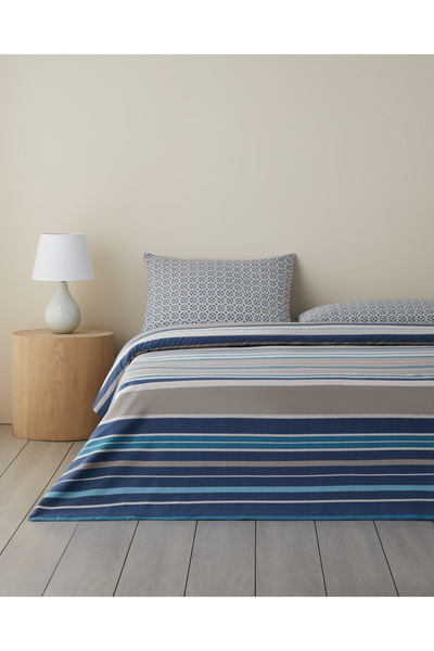 English Home Line Motion Εύκολο στο σιντιράρισμα Σετ Παπλωματοθήκη Μονό 160x220 cm Ναυτικό Μπλε - Μπεζ