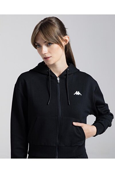 Kappa Authentic Moe Kadın Siyah Regular Fit Fermuarlı Eşofman Üstü