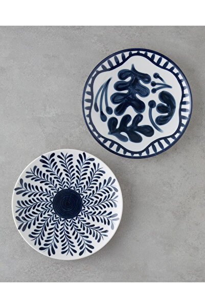 English Home Via Porselen 6'lı Pasta Tabağı 21 cm Beyaz - Lacivert