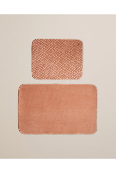 English Home Gridline Bath Mat Set 60X100 cm + 50X60 cm Salmon
