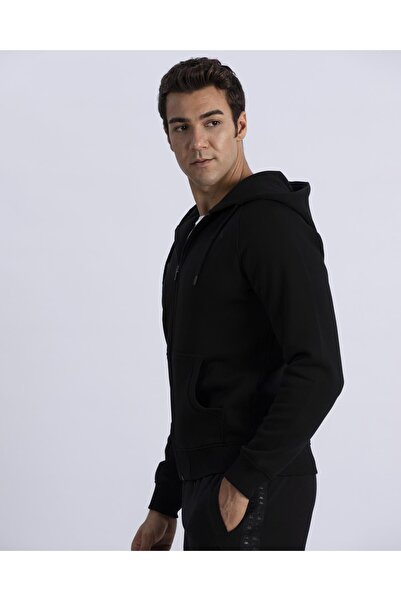 Kappa Logo Jackus Slim 2 Erkek Siyah Slim Fit Fermuarlı Eşofman Üstü