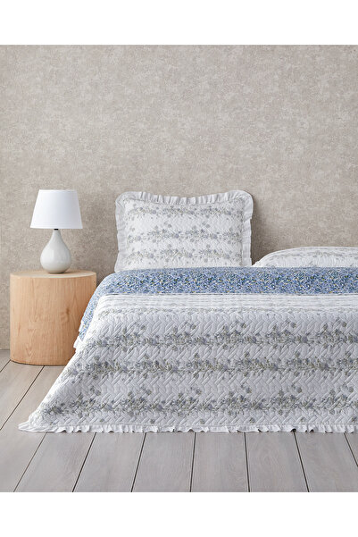 English Home Blossom Stripe Çok Amaçlı Tek Kişilik Yatak Örtüsü Takımı 160x220 cm Mavi