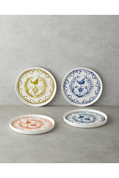 English Home Birdie Ceramic 4-Piece Cake Plate 20 cm Colorful