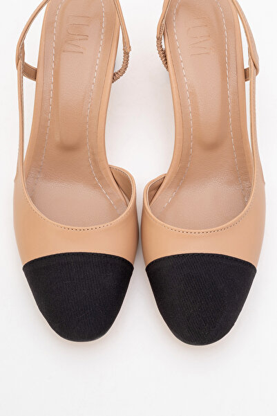 LuviShoes Dámské sandály s uzavřenou špičkou na tlustém podpatku S3 béžová kůže černá