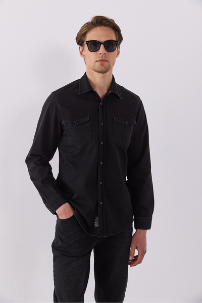 VENA Austin Black Slim Fit Jean Gömlek - BLACK