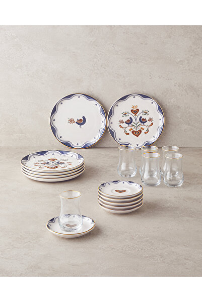 English Home Blue Vista 18 Piece Ceramic Cake Set - Dark Blue for 6 People