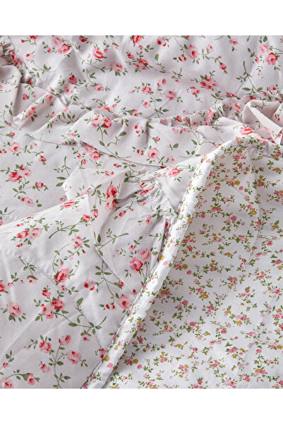 English Home Floral Euphoria Fırfırlı Çift Kişilik Yatak Örtüsü Takımı 200x220 cm Pembe