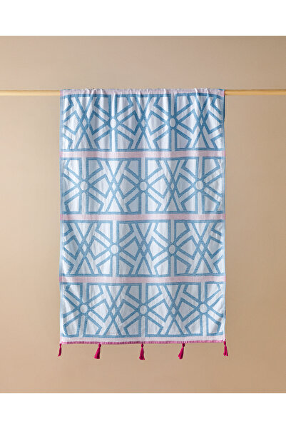 English Home Peshtamal din bumbac în zig-zag cu ciucuri 90x150 cm Albastru-Fucsia