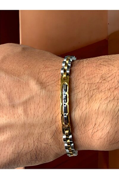 Lunays سوار من الفولاذ المقاوم للصدأ موديل شبكي للرجال باللون الفضي والذهبي