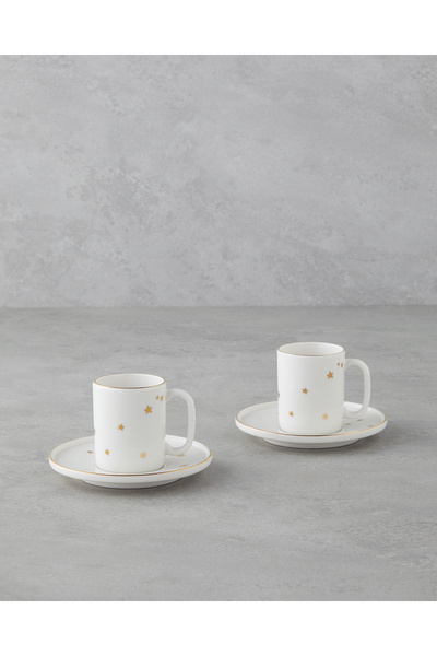 English Home Talisman Star Bone Porselen 4 Parça 2 Kişilik Kahve Fincan Takımı 90 ml Gold