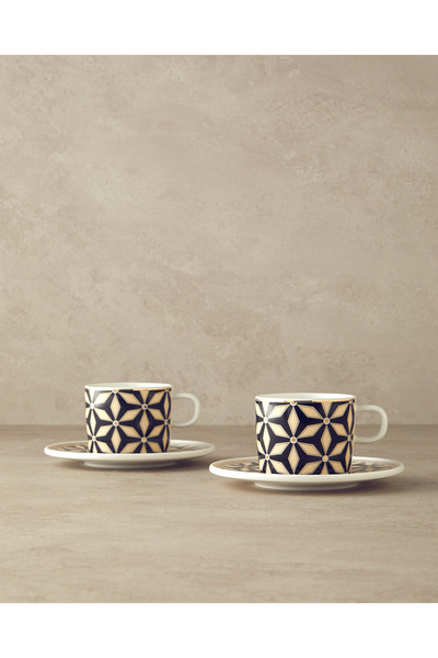 English Home طقم فناجين بورسلين عصري مكون من 4 قطع لشخصين باللون الأسود