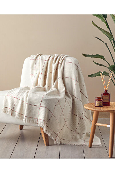 English Home Yumi Koltuk Şalı 140x170 cm Ekru-Kırmızı