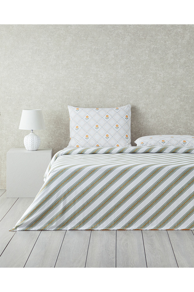 English Home Sada povlečení na přikrývku Ornament Blossom Cotton Ranforce Double 200x220 cm zeleno-žlutá