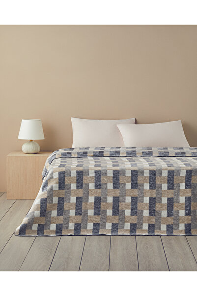 English Home Magnet Pamuklu Tek Kişilik Battaniye 150x200 cm Krem-Gri