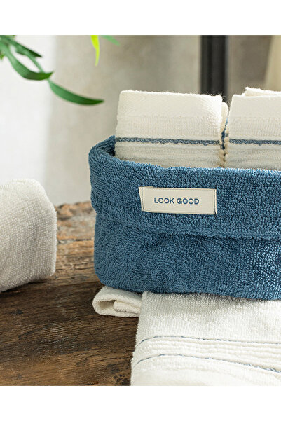 English Home Quadro pamut 4 részes kéztörlő készlet 30x40 cm kobaltkék-ekrü