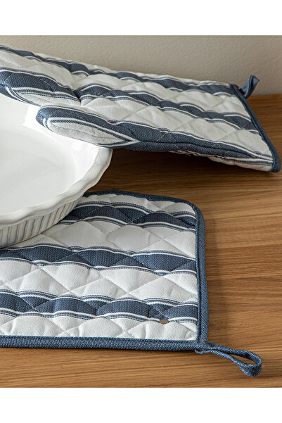 English Home Blue Lines Polyester 2'li Mutfak Seti 17x30 cm+20x20 cm Lacivert