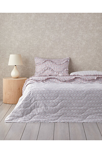 English Home Floral Euphoria Fırfırlı Tek Kişilik Yatak Örtüsü Takımı 160x220 cm Somon