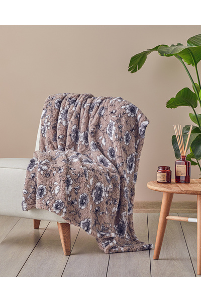 English Home Gardenia Glow Baskılı Sherpa Battaniye Vizon