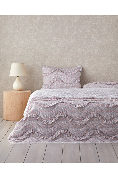 English Home Floral Euphoria Fırfırlı Tek Kişilik Yatak Örtüsü Takımı 160x220 cm Somon