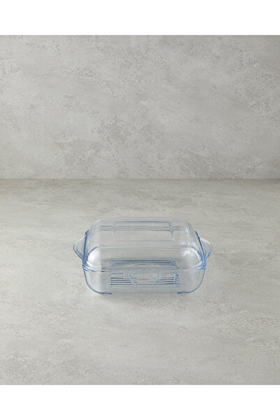 English Home Bake&Serve Cam Kapaklı Kare Izgaralı Fırın Kabı 24 X 21,2 cm Şeffaf