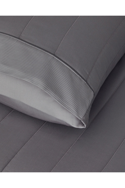English Home Valery Pamuk Saten Kapitoneli Çift Kişilik Yatak Örtüsü Takımı Koyu Gri