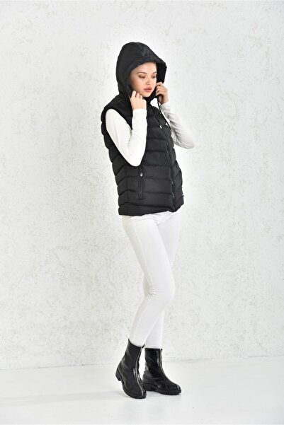 WAPP Унісекс чорний надувний жилет з капюшоном і гелевим наповненням