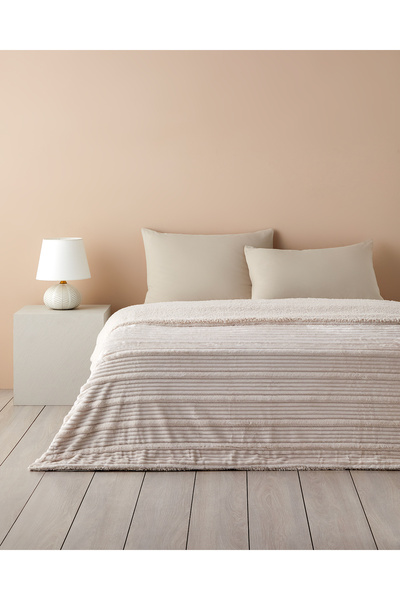 English Home Bright Line Double-Sided Fleece Double Blanket 200X220 cm Cream