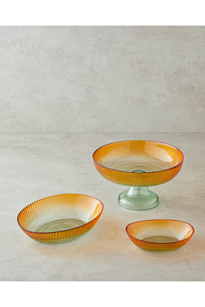 English Home Arina Cam Ayaklı Kase 24 cm Yeşil-Turuncu