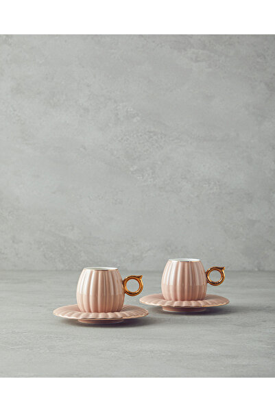 English Home Polka New Bone China 4 Parça 2 Kişilik Kahve Fincan Takımı Pudra